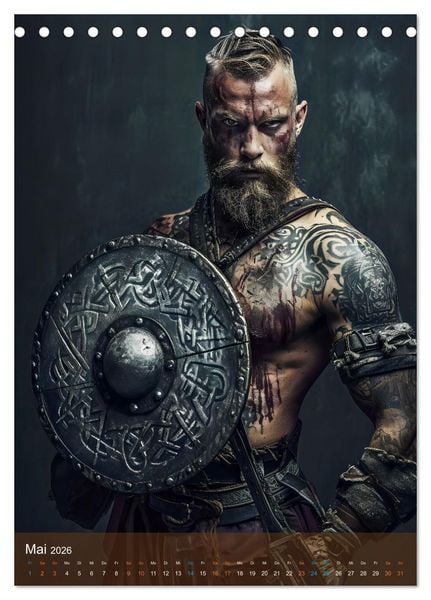 Produktbild: Wikinger - Fantasie Nordm&auml;nner mit Tattoo, Axt und Schwert (Tischkalender 2026 DIN A5 hoch), CALVENDO Monatskalender