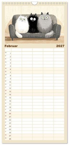 Produktbild: Familienplaner 2027 - Gute Laune Katzen mit 5 Spalten (Wandkalender, 21 x 45 cm) CALVENDO