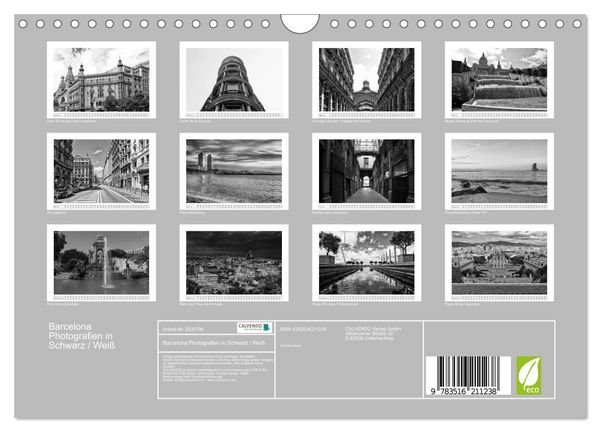Produktbild: Barcelona Photografien in Schwarz / Wei&szlig; (Wandkalender 2026 DIN A4 quer), CALVENDO Monatskalender