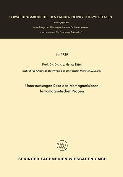 Produktbild: Untersuchungen &uuml;ber das Abmagnetisieren ferromagnetischer Proben