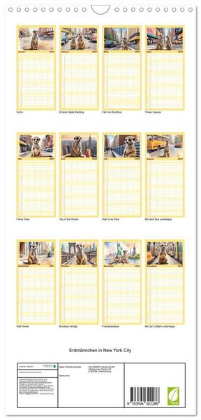 Produktbild: Familienplaner 2027 - Erdm&auml;nnchen in New York City mit 5 Spalten (Wandkalender, 21 x 45 cm) CALVENDO