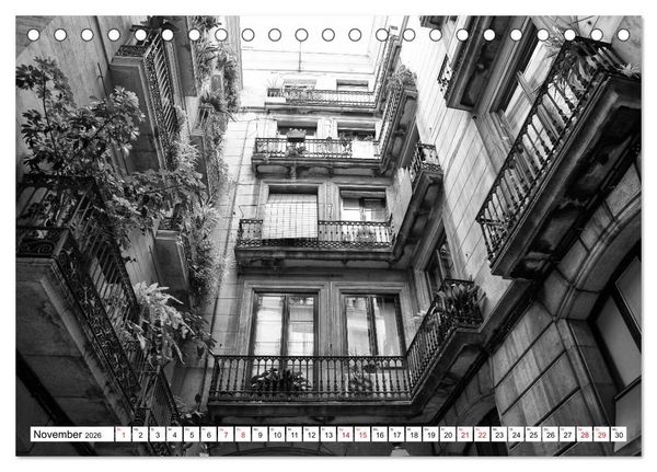 Produktbild: Barcelona Schwarz / Wei&szlig; Impressionen (Tischkalender 2026 DIN A5 quer), CALVENDO Monatskalender