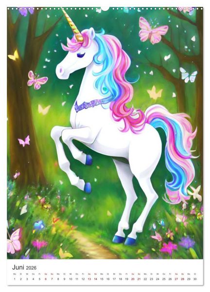 Produktbild: Jeder braucht ein Einhorn in seinem Leben - Bildergeschichte f&uuml;r Kinder (hochwertiger Premium Wandkalender 2026 DIN A2 hoch), Kunstdruck in Hochglanz