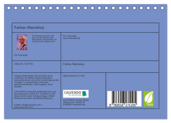 Produktbild: Farben Marokkos (Tischkalender 2026 DIN A5 quer), CALVENDO Monatskalender