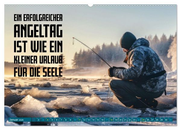 Produktbild: Angeln - Impressionen mit coolen Spr&uuml;chen (Wandkalender 2026 DIN A2 quer), CALVENDO Monatskalender