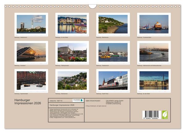 Produktbild: Hamburger Impressionen 2026 (Wandkalender 2026 DIN A3 quer), CALVENDO Monatskalender
