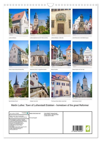 Produktbild: Martin Luther. Town of Lutherstadt Eisleben - hometown of the great Reformer (Wall Calendar 2026 DIN A3 portrait), CALVENDO 12 Month Wall Calendar