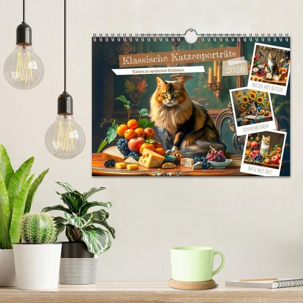 Produktbild: Klassische Katzenportr&auml;ts - Katzen in opulenten Stillleben (Wandkalender 2026 DIN A4 quer), CALVENDO Monatskalender