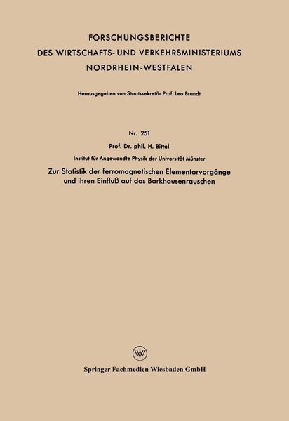 Produktbild: Zur Statistik der ferromagnetischen Elementarvorg&auml;nge und ihren Einflu&szlig; auf das Barkhausenrauschen
