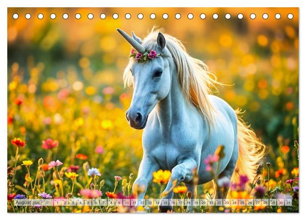 Produktbild: Einhorn Zauberwelt - Die m&auml;rchenhafte Welt der KI Einh&ouml;rner (Tischkalender 2026 DIN A5 quer), CALVENDO Monatskalender