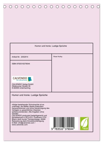 Produktbild: Humor und Ironie. Lustige Spr&uuml;che (Tischkalender 2026 DIN A5 hoch), CALVENDO Monatskalender