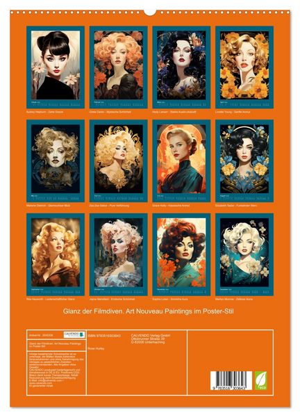 Produktbild: Glanz der Filmdiven. Art Nouveau Paintings im Poster-Stil (hochwertiger Premium Wandkalender 2026 DIN A2 hoch), Kunstdruck in Hochglanz