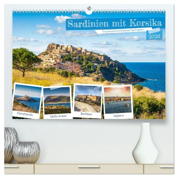 Sardinien mit Korsika (hochwertiger Premium Wandkalender 2026 DIN A2 quer), Kunstdruck in Hochglanz
