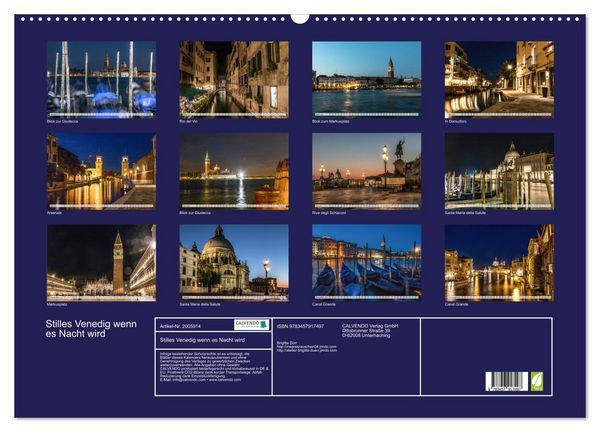 Produktbild: Stilles Venedig wenn es Nacht wird (Wandkalender 2026 DIN A2 quer), CALVENDO Monatskalender