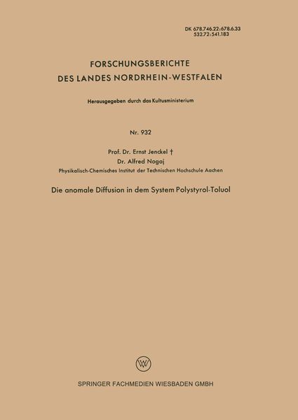 Produktbild: Die anomale Diffusion in dem System Polystyrol-Toluol