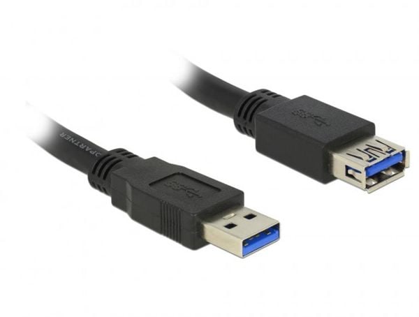 Produktbild: Delock USB-Kabel USB 3.2 Gen1 USB-A Stecker, USB-A Buchse 5.00 m Schwarz vergoldete Steckkontakte 85058