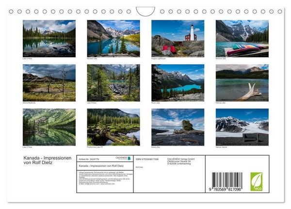 Produktbild: Kanada - Impressionen von Rolf Dietz (Wandkalender 2027 DIN A4 quer), CALVENDO Monatskalender