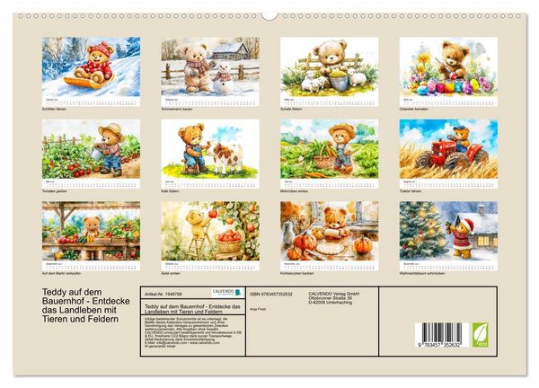 Produktbild: Teddy auf dem Bauernhof - Entdecke das Landleben mit Tieren und Feldern (hochwertiger Premium Wandkalender 2026 DIN A2 quer), Kunstdruck in Hochglanz