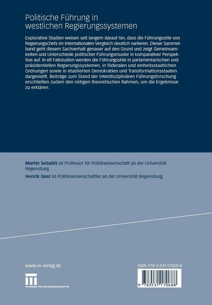 Produktbild: Politische F&uuml;hrung in westlichen Regierungssystemen