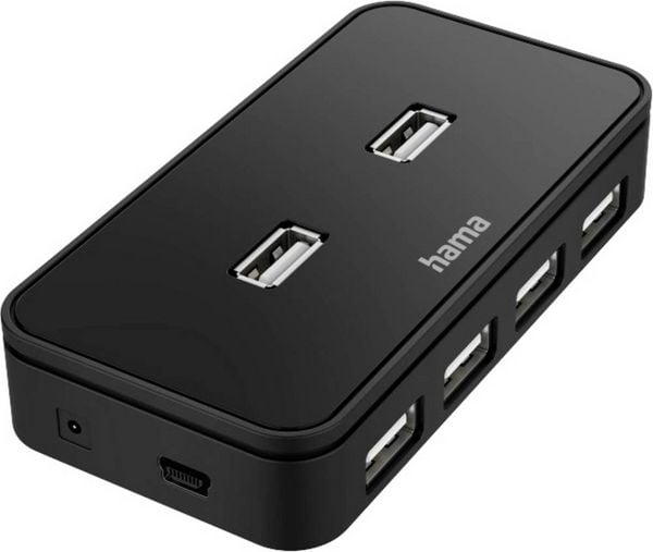 Produktbild: Hama 00200123 USB-Hub 7 Port USB-A USB 2.0 480 MBit/s Schwarz