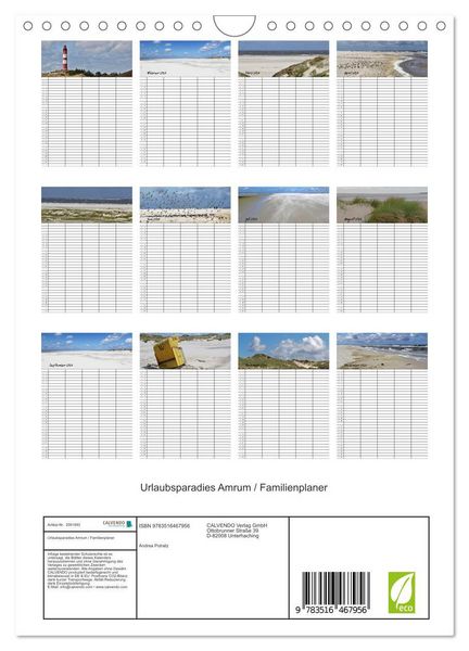 Produktbild: Urlaubsparadies Amrum / Familienplaner (Wandkalender 2026 DIN A4 hoch), CALVENDO Monatskalender