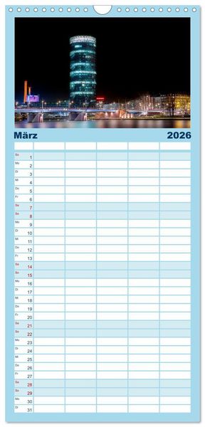 Produktbild: Familienplaner 2026 - Frankfurt am Main - at night mit 5 Spalten (Wandkalender, 21 x 45 cm) CALVENDO