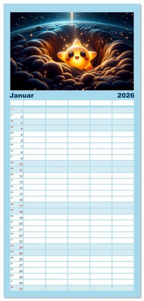 Produktbild: Familienplaner 2026 - Himmelsfunken: Der kleine Stern und seine Reisen mit 5 Spalten (Wandkalender, 21 x 45 cm) CALVENDO