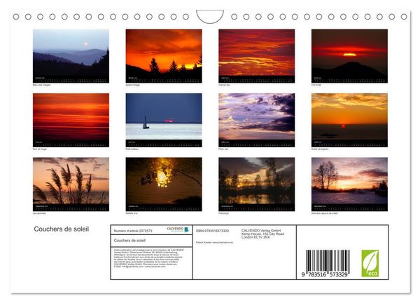 Produktbild: Couchers de soleil (Calendrier mural 2026 DIN A4 vertical), CALVENDO calendrier mensuel