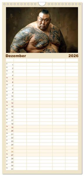 Produktbild: Familienplaner 2026 - Sumo - Japans schwere Ringer mit 5 Spalten (Wandkalender, 21 x 45 cm) CALVENDO