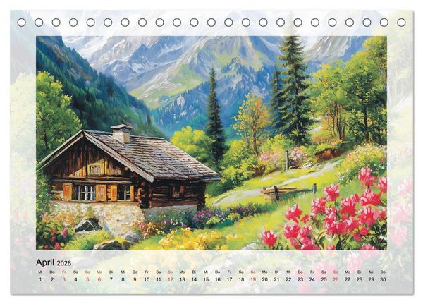 Produktbild: Zauber der Berge. Malerische Naturwunder in &Ouml;loptik (Tischkalender 2026 DIN A5 quer), CALVENDO Monatskalender