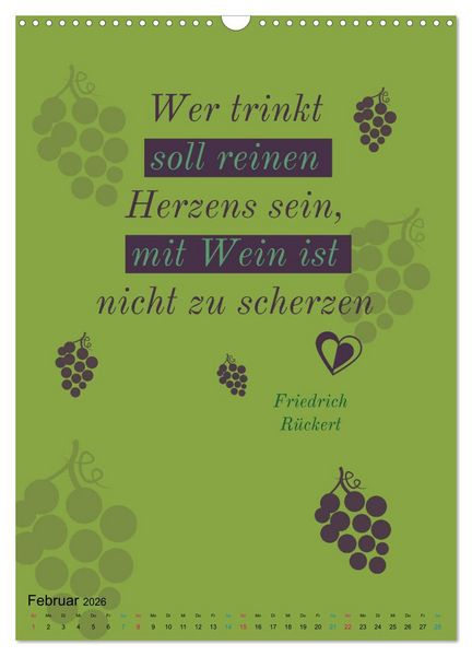 Produktbild: WEIN Weisheiten und Sprichworte (Wandkalender 2026 DIN A3 hoch), CALVENDO Monatskalender