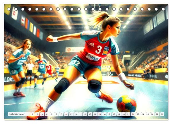 Produktbild: Handball Impressionismus, K&uuml;nstlerische Handballaktionen im KI-Pinselstrich (Tischkalender 2026 DIN A5 quer), CALVENDO Monatskalender