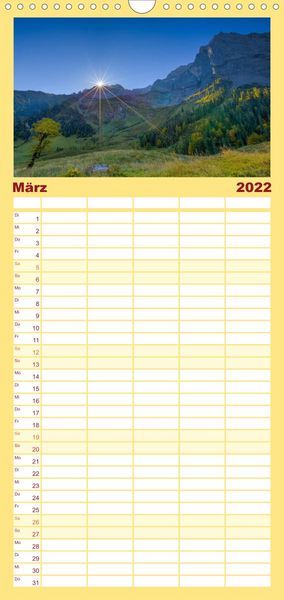 Produktbild: Familienplaner Licht &uuml;ber Alpenlandschaften (Wandkalender 2022 , 21 cm x 45 cm, hoch)