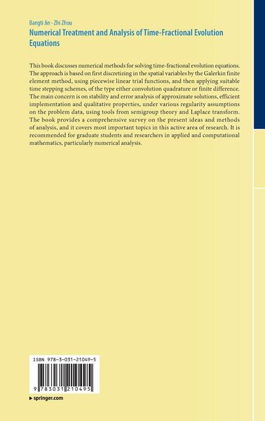 Produktbild: Numerical Treatment and Analysis of Time-Fractional Evolution Equations