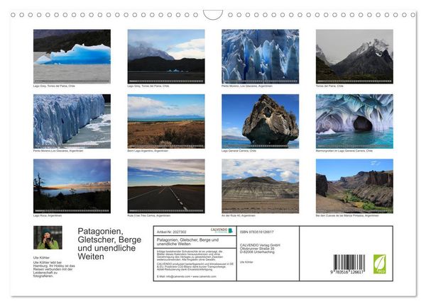 Produktbild: Patagonien, Gletscher, Berge und unendliche Weiten (Wandkalender 2026 DIN A3 quer), CALVENDO Monatskalender