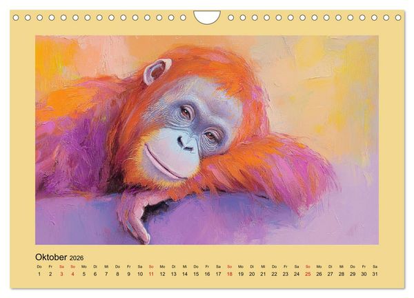 Produktbild: Majest&auml;tische Menschenaffen. Faszinierende Wesen in kunstvoller &Ouml;loptik (Wandkalender 2026 DIN A4 quer), CALVENDO Monatskalender