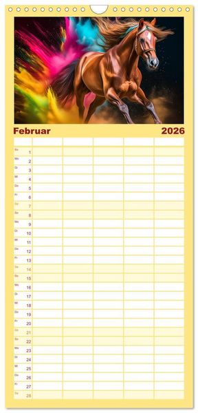 Produktbild: Familienplaner 2026 - Pferde im Farbenrausch mit 5 Spalten (Wandkalender, 21 x 45 cm) CALVENDO