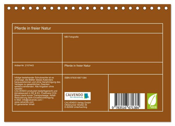 Produktbild: Pferde in freier Natur (Tischkalender 2026 DIN A5 quer), CALVENDO Monatskalender