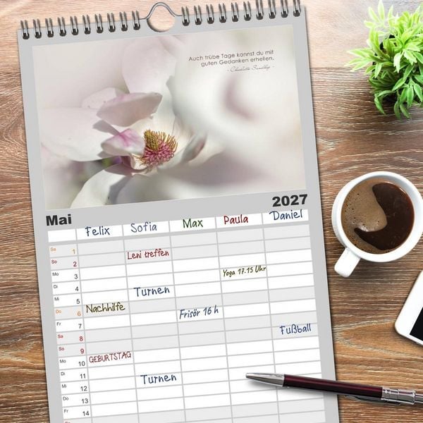 Produktbild: Familienplaner 2027 - Mit guten Gedanken durch das Jahr mit 5 Spalten (Wandkalender, 21 x 45 cm) CALVENDO