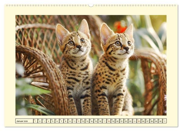 Produktbild: Savannah Katzen. Exotische Wildsch&ouml;nheiten im Naturgarten (Wandkalender 2026 DIN A2 quer), CALVENDO Monatskalender
