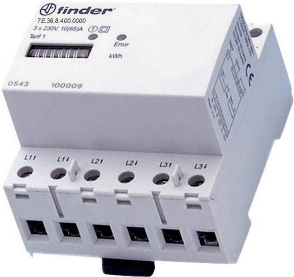 Produktbild: Finder 7E.36.8.400.0010 7E.36.8.400.0010 Drehstromz&auml;hler mechanisch 65 A MID-konform: Ja 1 St.