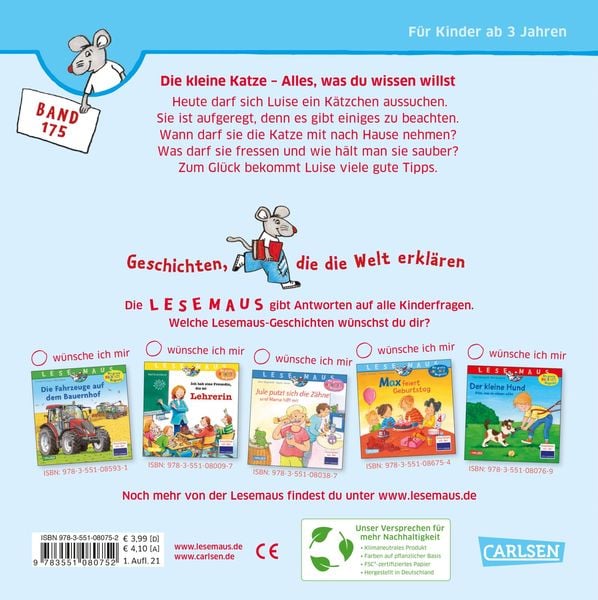 Produktbild: LESEMAUS 175: Die kleine Katze - alles, was du wissen willst