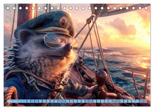 Produktbild: Funny animals as a captain on a boat (Desk Calendar 2026 DIN A5 landscape), CALVENDO 12 Month DeskCalendar