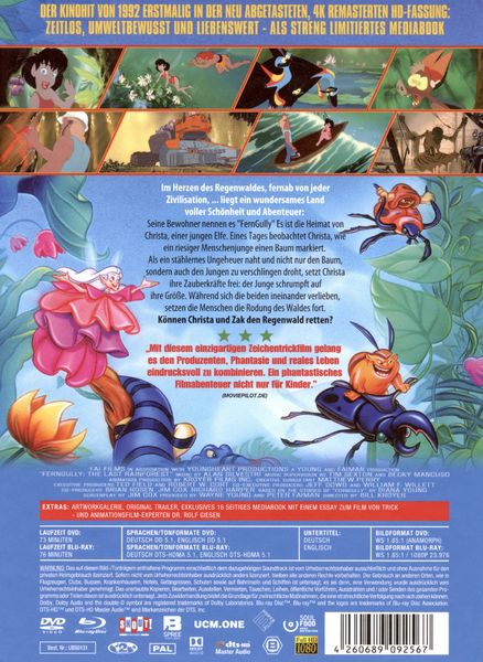 Produktbild: FernGully - Christa und Zaks Abenteuer im Regenwald (Limited Mediabook mit Blu-ray+DVD+Booklet, neues Master, limitiert auf 500 St&uuml;ck)