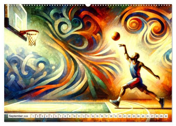 Produktbild: Basketball Expressionismus - Kunstvolle KI Interpretationen des Courts (hochwertiger Premium Wandkalender 2026 DIN A2 quer), Kunstdruck in Hochglanz
