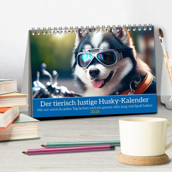 Produktbild: Der tierisch lustige Husky Kalender (Tischkalender 2026 DIN A5 quer), CALVENDO Monatskalender