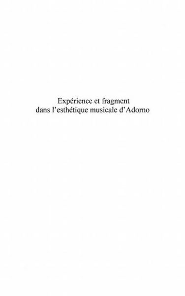 Produktbild: Experience et fragment dans l'esthetique
