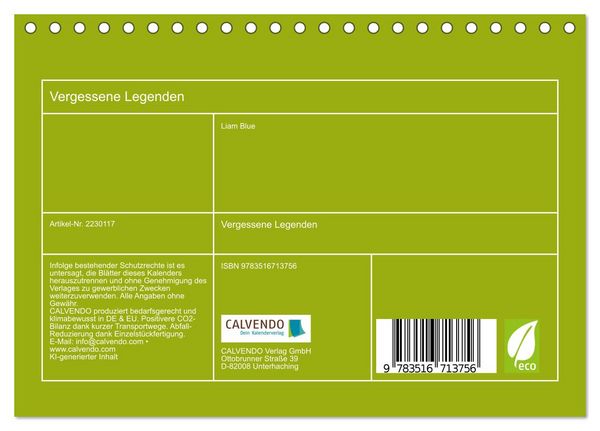 Produktbild: Vergessene Legenden (Tischkalender 2026 DIN A5 quer), CALVENDO Monatskalender