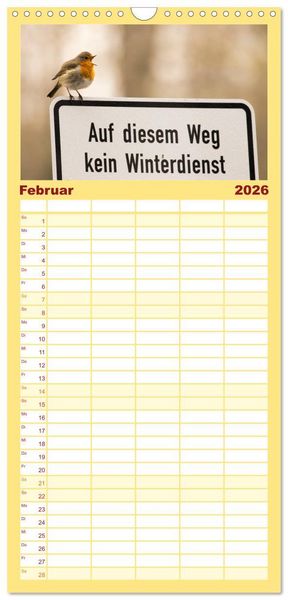 Produktbild: Familienplaner 2026 - Geliebtes Rotkehlchen mit 5 Spalten (Wandkalender, 21 x 45 cm) CALVENDO