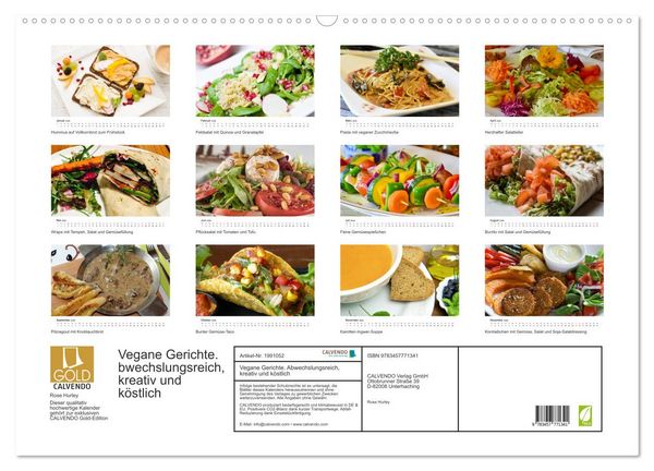 Produktbild: Vegane Gerichte. Abwechslungsreich, kreativ und k&ouml;stlich (Wandkalender 2026 DIN A2 quer), CALVENDO Monatskalender